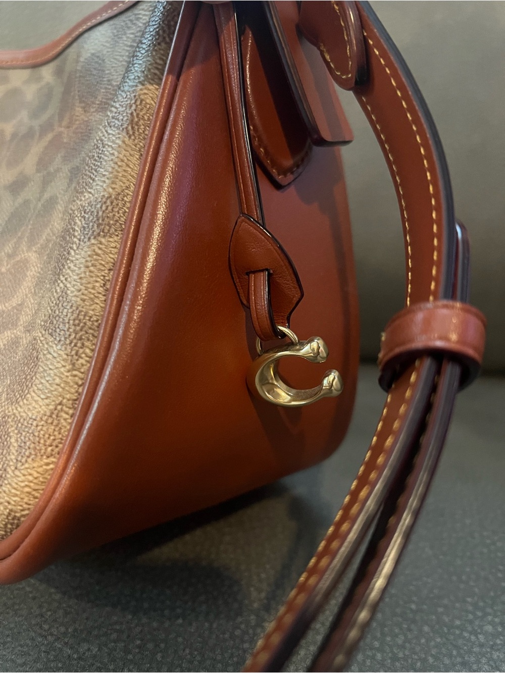 Coach Brown Signature Canvas Shoulder Bag with Saddle Trim - Picture 2 of 8